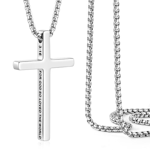 Ldurian Cross Necklace for Men | JOHN 3:16 FOR GOD SO LOVED THE WORLD | 22 Inches Stainless Steel Chain Religious Christian Jewelry for Women